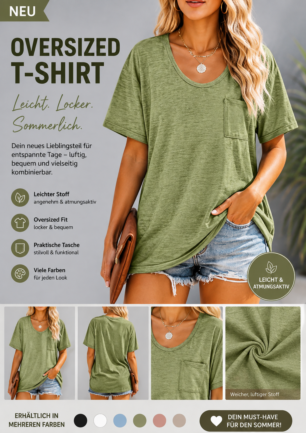 City Bell Damen Oversized T-Shirt in Grün