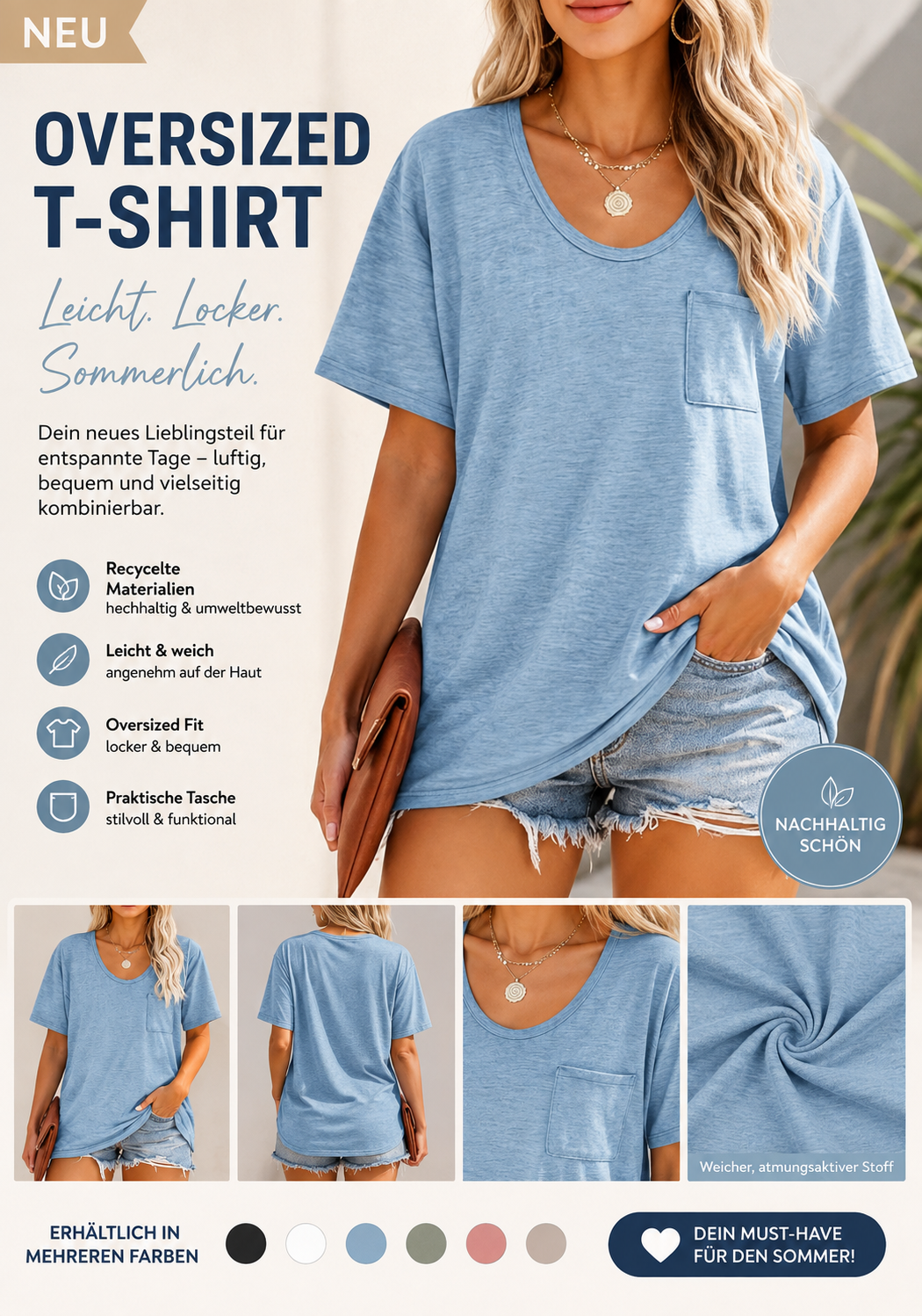 City Bell Damen Oversized T-Shirt in Hellblau