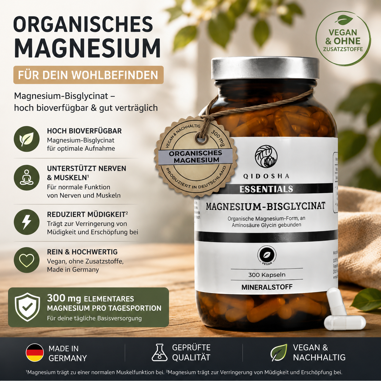 QIDOSHA Magnesium-Bisglycinat 300 Kapseln